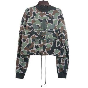 Adidas Camo Crop Sweatshirt Womens Small Army Green Hiking Camping Outdoor New